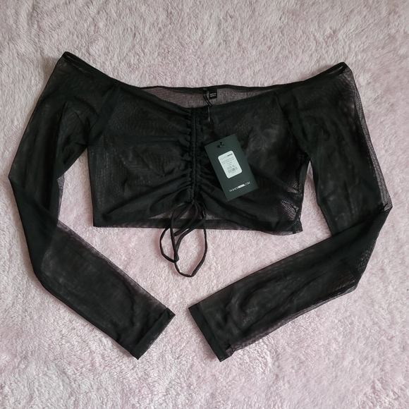 Fashion Nova Tops - NWT Fashion Nova Oasis Babe Mesh cover up crop top Size (XL)
